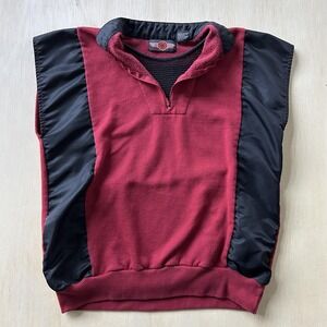 Vintage Sweater Vest Mens Large‎ Red Black 1/4 Zip Mock Neck Fleece Pullover